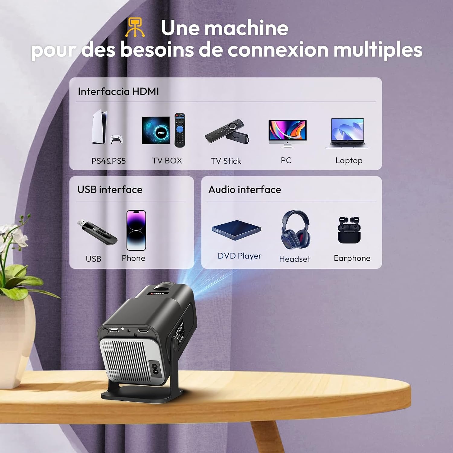 Mini projecteur Gimbal Smart Full HD 1080P - Jusqu'à 34% de réduction