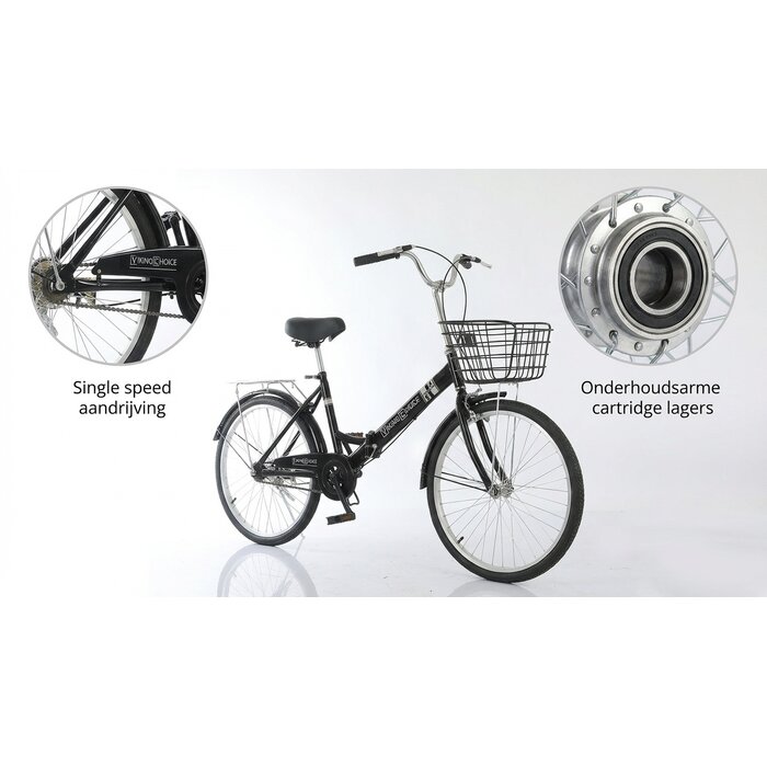 Viking Choice Vélo pliant 24 pouces noir - Mono-vitesse pratique - Jusqu'à 35% de réduction
