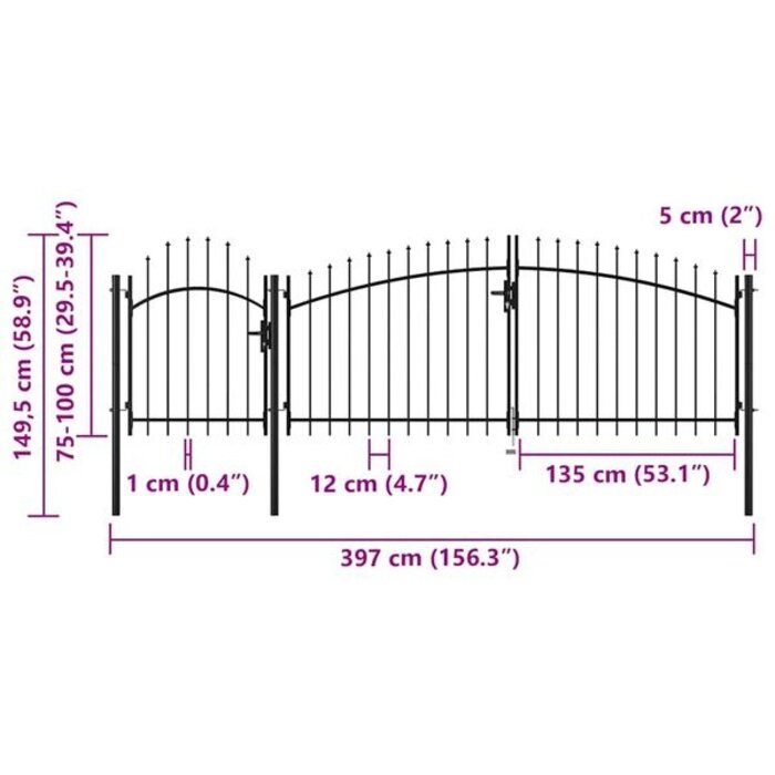 Vidaxl Portail de jardin en acier noir 1,5 x 4 m - Jusqu'à 35% de réduction