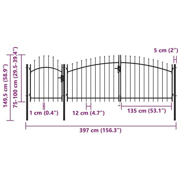 Vidaxl Portail de jardin en acier noir 1,5 x 4 m - Jusqu'à 35% de réduction