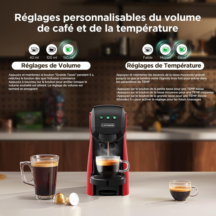 Machine à café 5-en-1 compacte 20 bars, rouge - Jusqu'à -35% en outlet