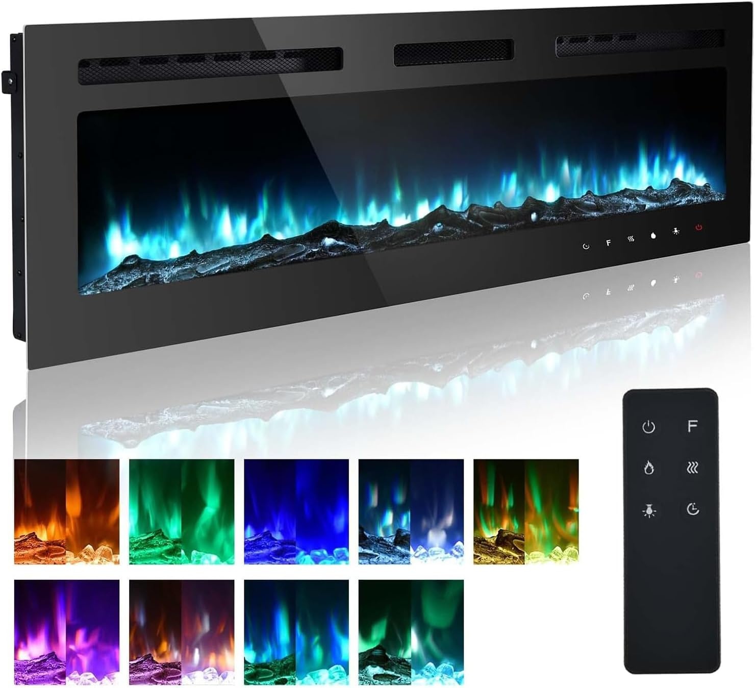Cheminée électrique murale 178 cm, 12 couleurs - Jusqu'à -35% outlet