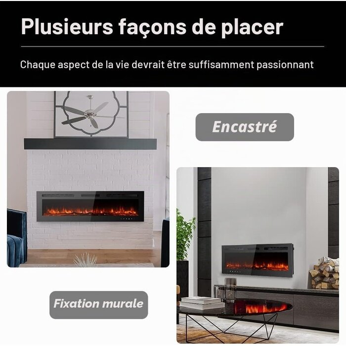 Cheminée électrique murale 178 cm, 12 couleurs - Jusqu'à -35% outlet