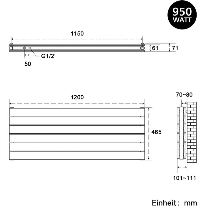 Radiateur Design Horizontal Blanc 950W - Jusqu'à -35%