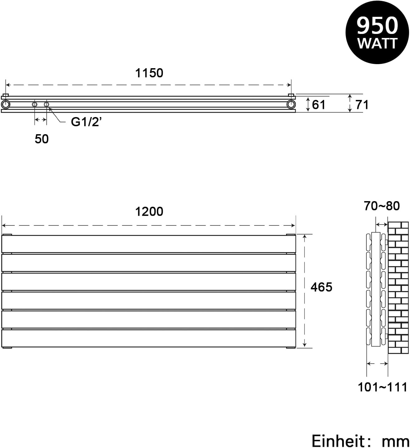 Radiateur Design Horizontal Blanc 950W - Jusqu'à -35%