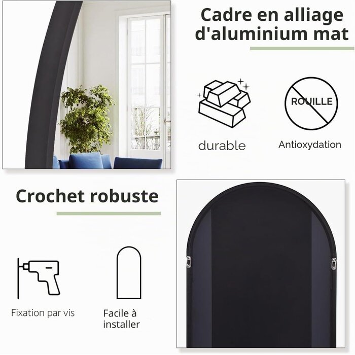 Miroir sur pied arqué noir 65x179 cm - Jusqu'à -34% de remise