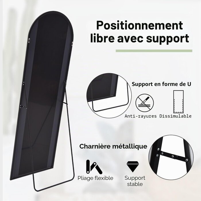 Miroir sur pied arqué noir 65x179 cm - Jusqu'à -34% de remise