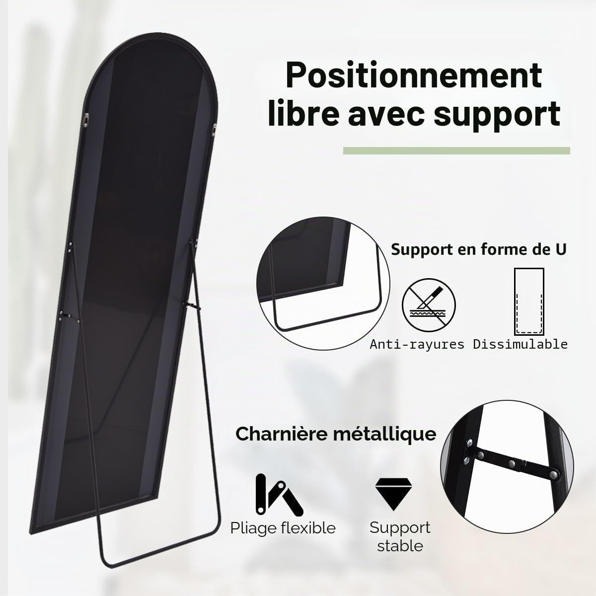 Miroir sur pied arqué noir 65x179 cm - Jusqu'à -34% de remise