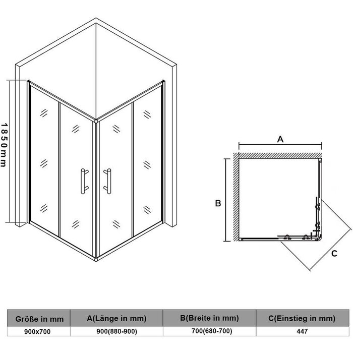 Cabine de douche d'angle 90x70 cm - Verre trempé - Jusqu'à 30% de remise