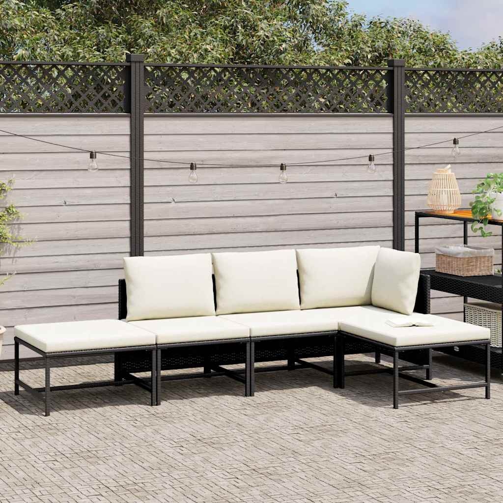 Salon de jardin 5 pièces en rotin PE - Noir - Jusqu'à -35%