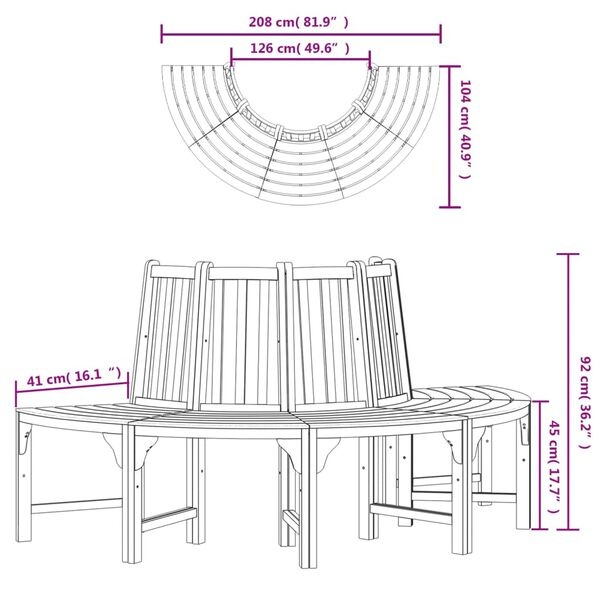 Banc d'arbre demi-lune en eucalyptus massif - Jusqu'à 35% de remise