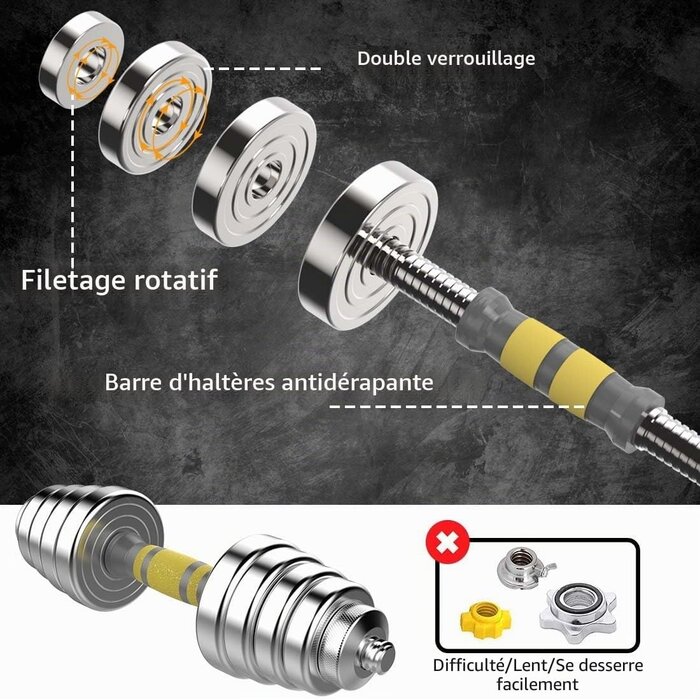 Kit d'haltères en métal 30 kg - Performance et robustesse - Jusqu'à 30% de remise