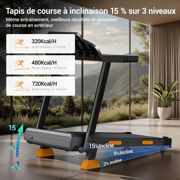 Tapis de course pliable 12 km/h - Moteur 3 CV - Jusqu'à -30% sur notre outlet