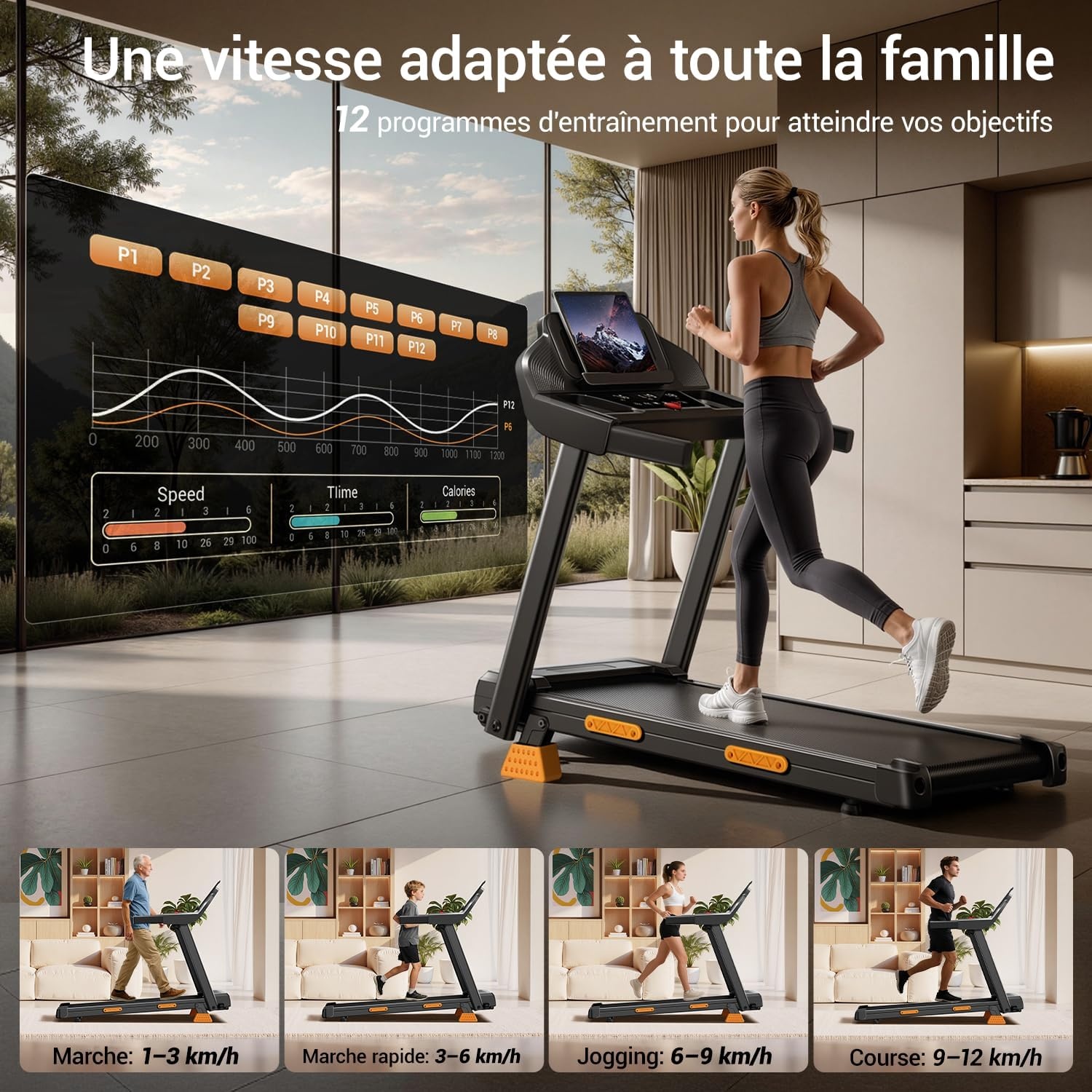 Tapis de course pliable 12 km/h - Moteur 3 CV - Jusqu'à -30% sur notre outlet
