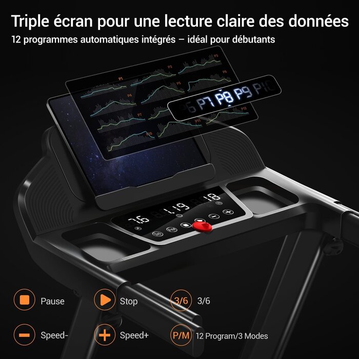 Tapis de course pliable 12 km/h - Moteur 3 CV - Jusqu'à -30% sur notre outlet