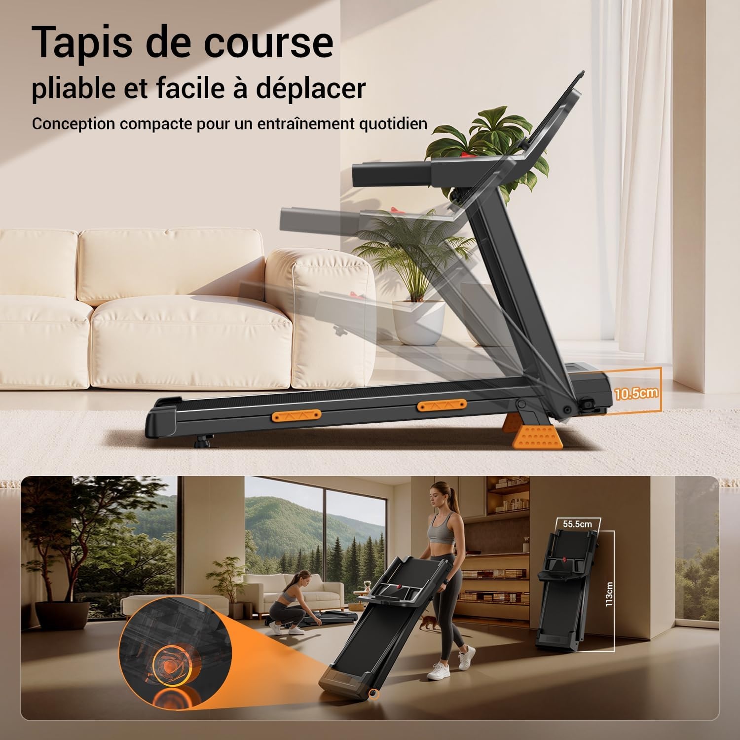 Tapis de course pliable 12 km/h - Moteur 3 CV - Jusqu'à -30% sur notre outlet