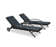 Vidaxl Ensemble 2 bains de soleil avec table rotin PE anthracite - Jusqu'à -35%