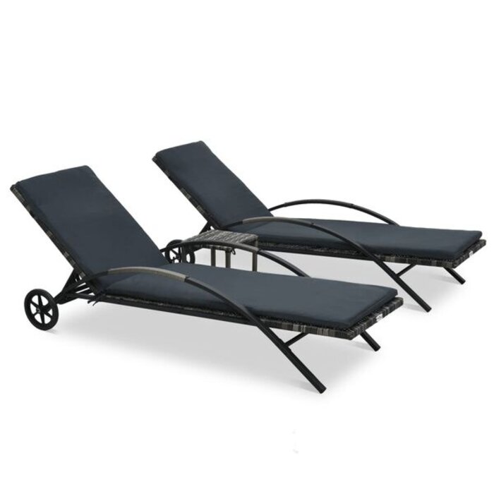 Ensemble 2 bains de soleil avec table rotin PE anthracite - Jusqu'à -35%