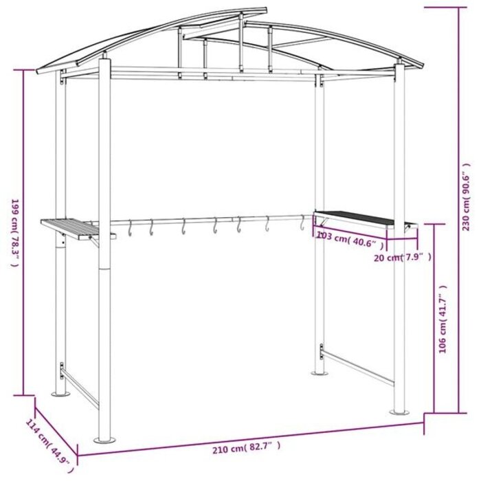 Abri pour barbecue 210x114x230 cm - Anthracite - Jusqu'à -35%