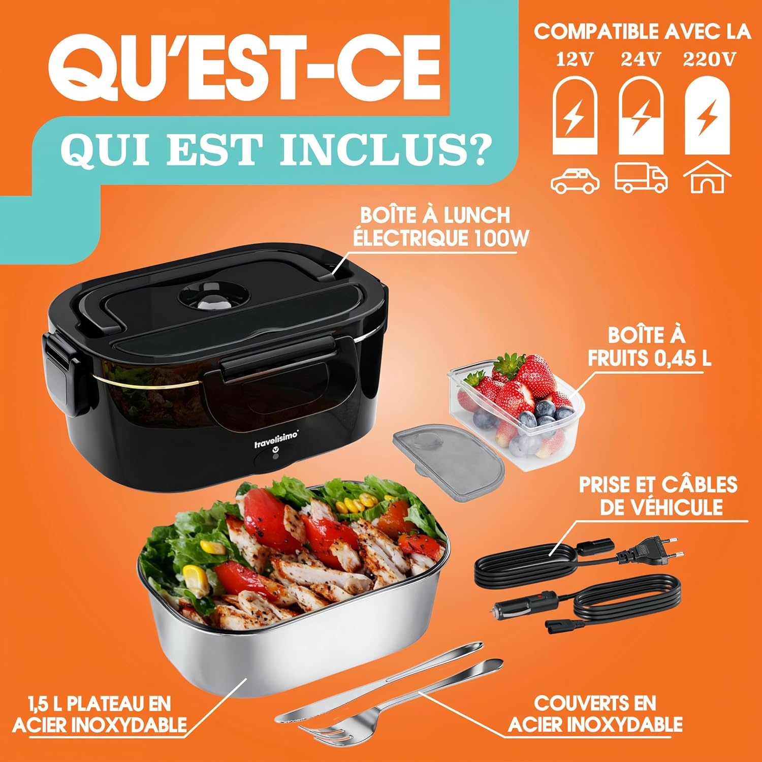 Lunchbox électrique 1,5L Inox - Chauffe rapide - Jusqu'à -32%
