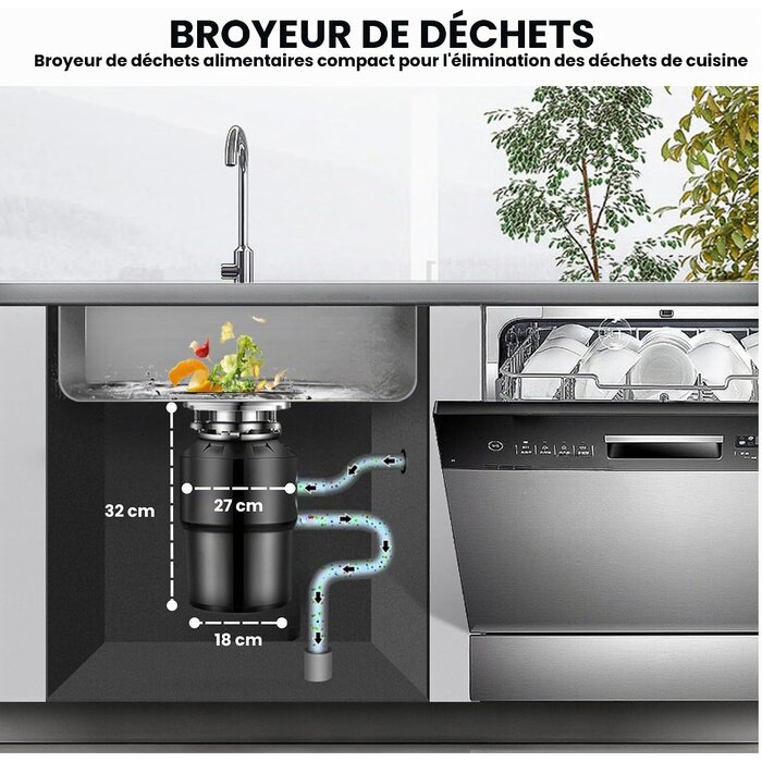 Broyeur de déchets d'évier puissant - Acier inox - Jusqu'à -35%