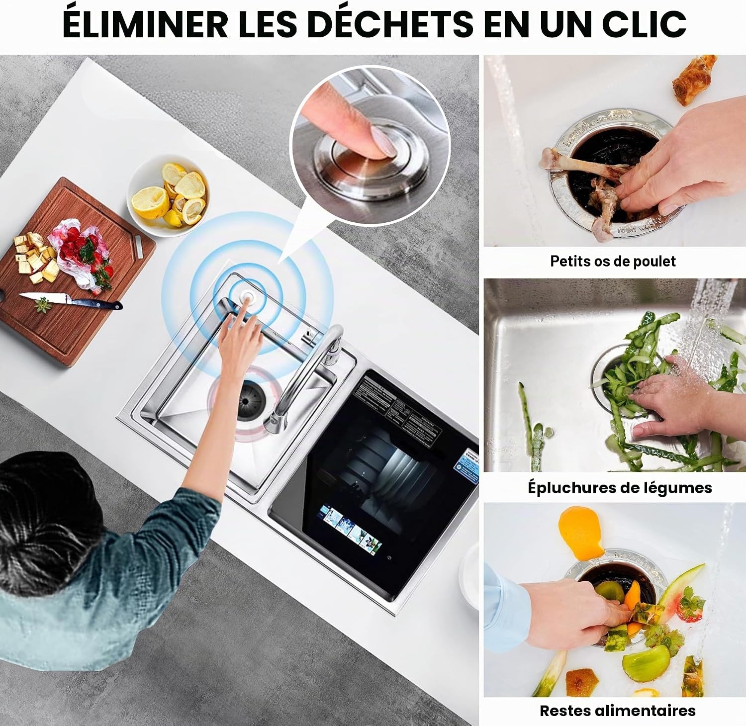 Broyeur de déchets d'évier puissant - Acier inox - Jusqu'à -35%