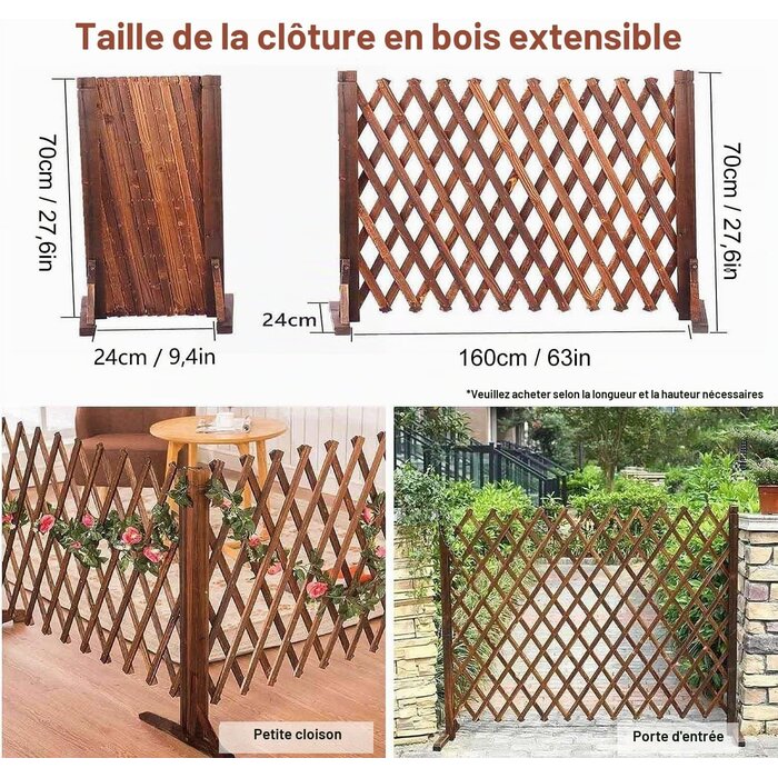 Lot de 2 clôtures extensibles en bois 160x70cm - Jusqu'à -34%