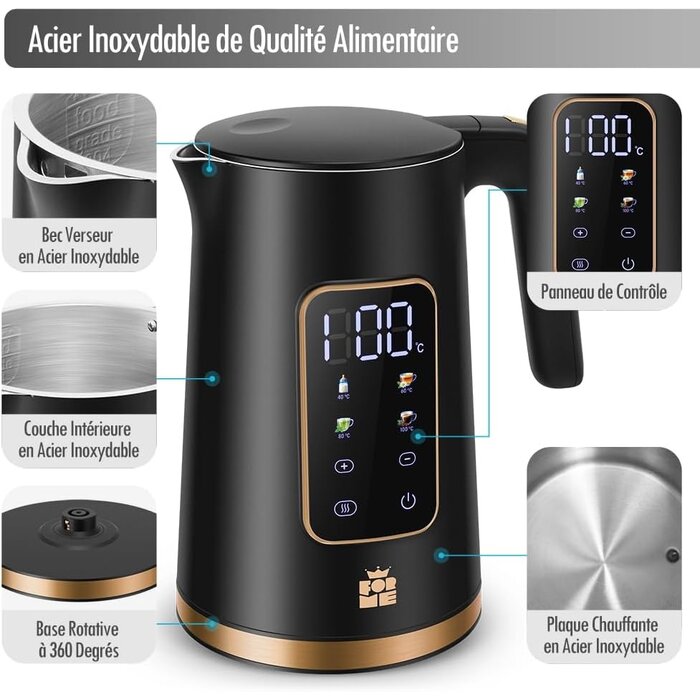 Bouilloire électrique 1,7 L - 2200 W - Température réglable - Jusqu'à -31%