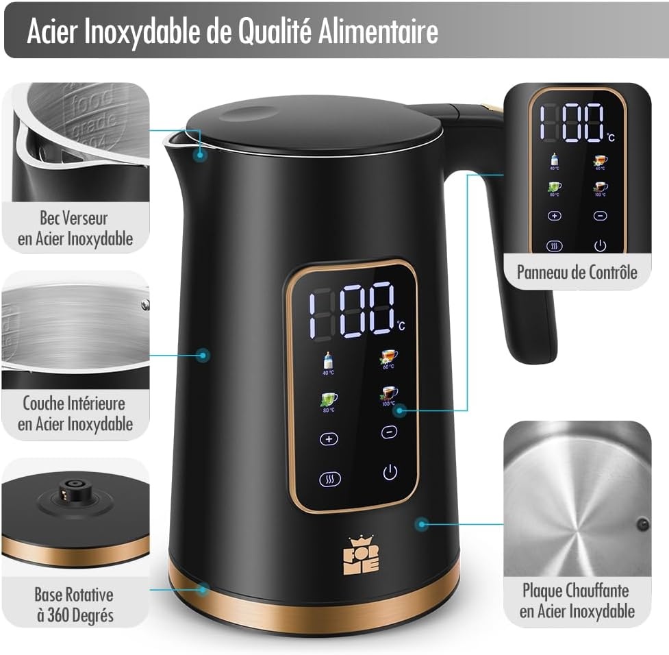 Bouilloire électrique 1,7 L - 2200 W - Température réglable - Jusqu'à -31%