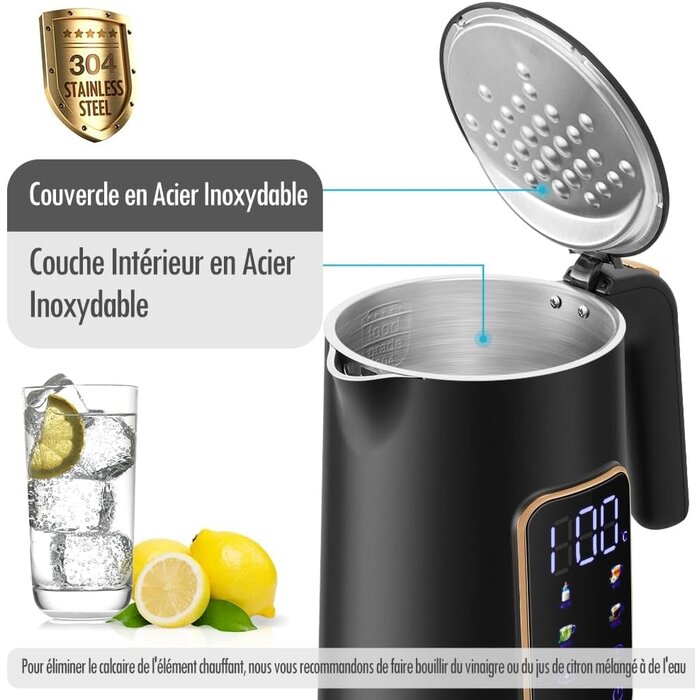 Bouilloire électrique 1,7 L - 2200 W - Température réglable - Jusqu'à -31%