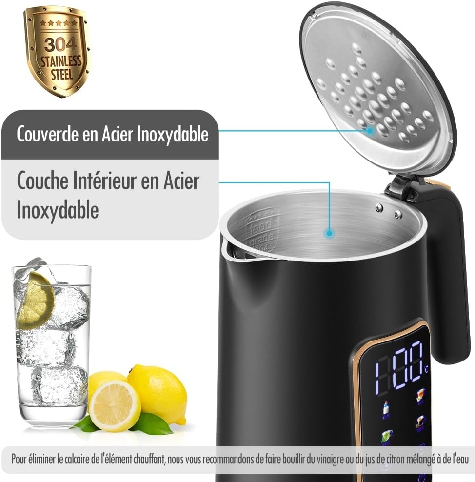 Bouilloire électrique 1,7 L - 2200 W - Température réglable - Jusqu'à -31%