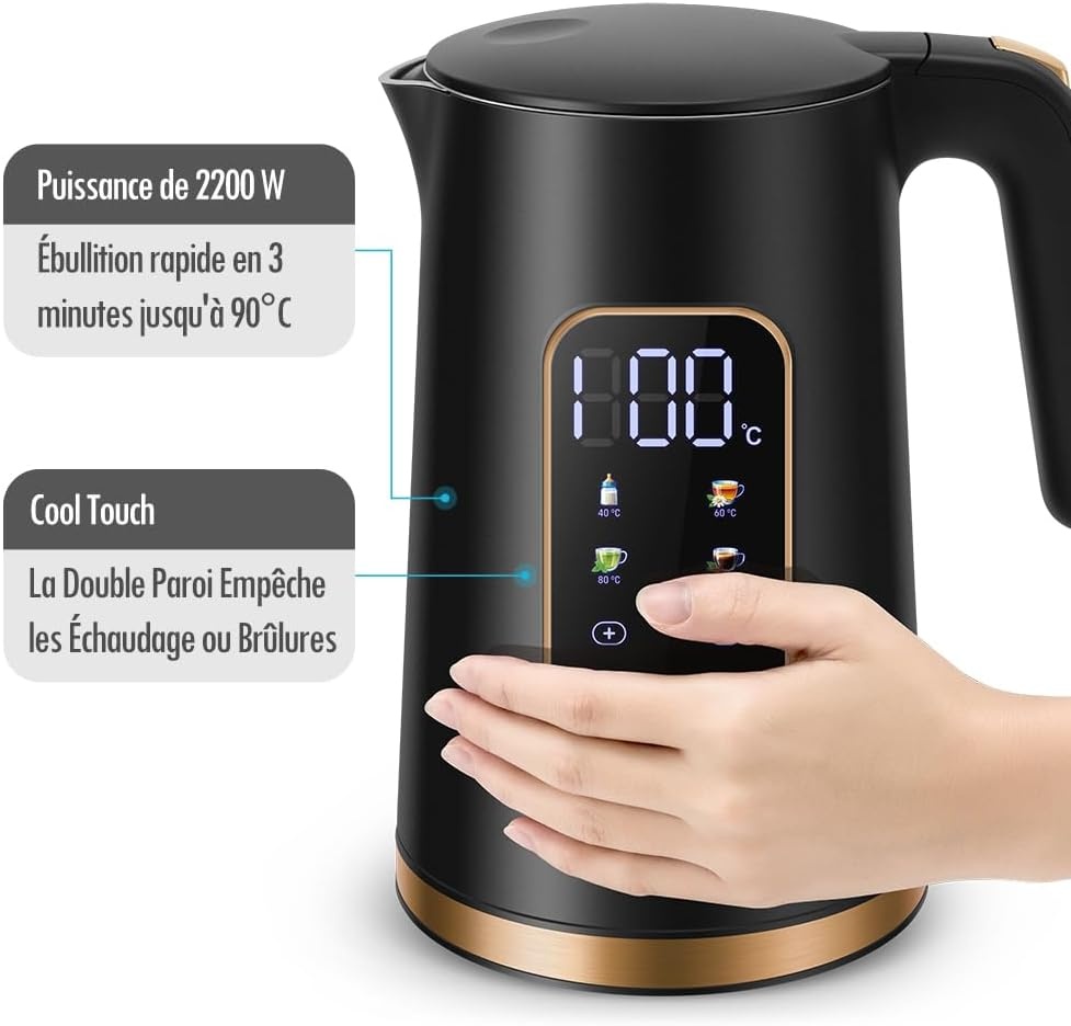 Bouilloire électrique 1,7 L - 2200 W - Température réglable - Jusqu'à -31%