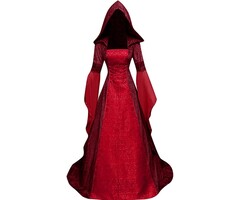 Robe médiévale Renaissance rouge avec capuche - Jusqu'à 28% de remise