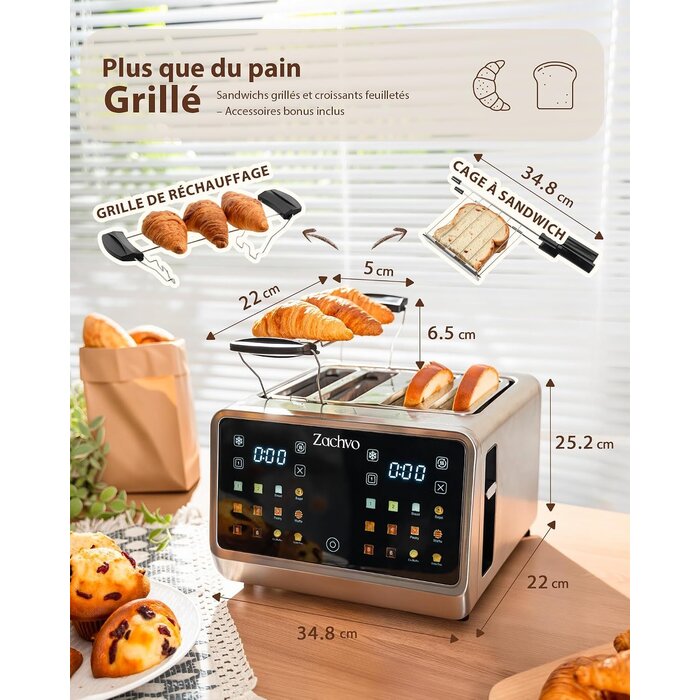 Grille-pain 4 fentes inox écran tactile - Jusqu'à 33% de réduction