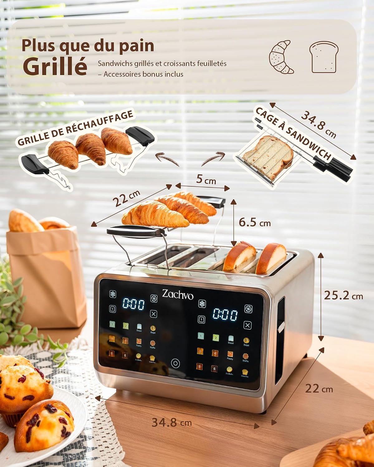 Grille-pain 4 fentes inox écran tactile - Jusqu'à 33% de réduction