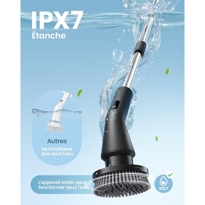 Brosse électrique rotative télescopique - 7 têtes - Jusqu'à -33%