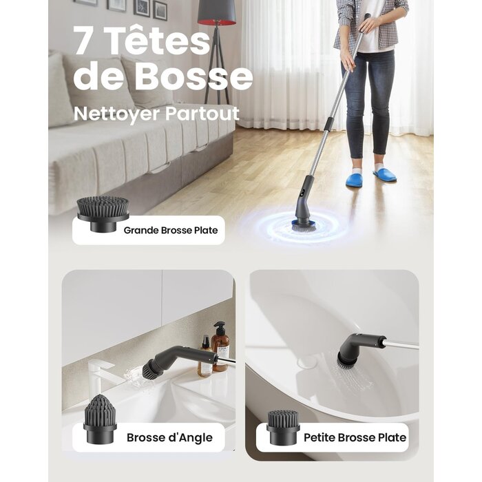 Brosse électrique rotative télescopique - 7 têtes - Jusqu'à -33%