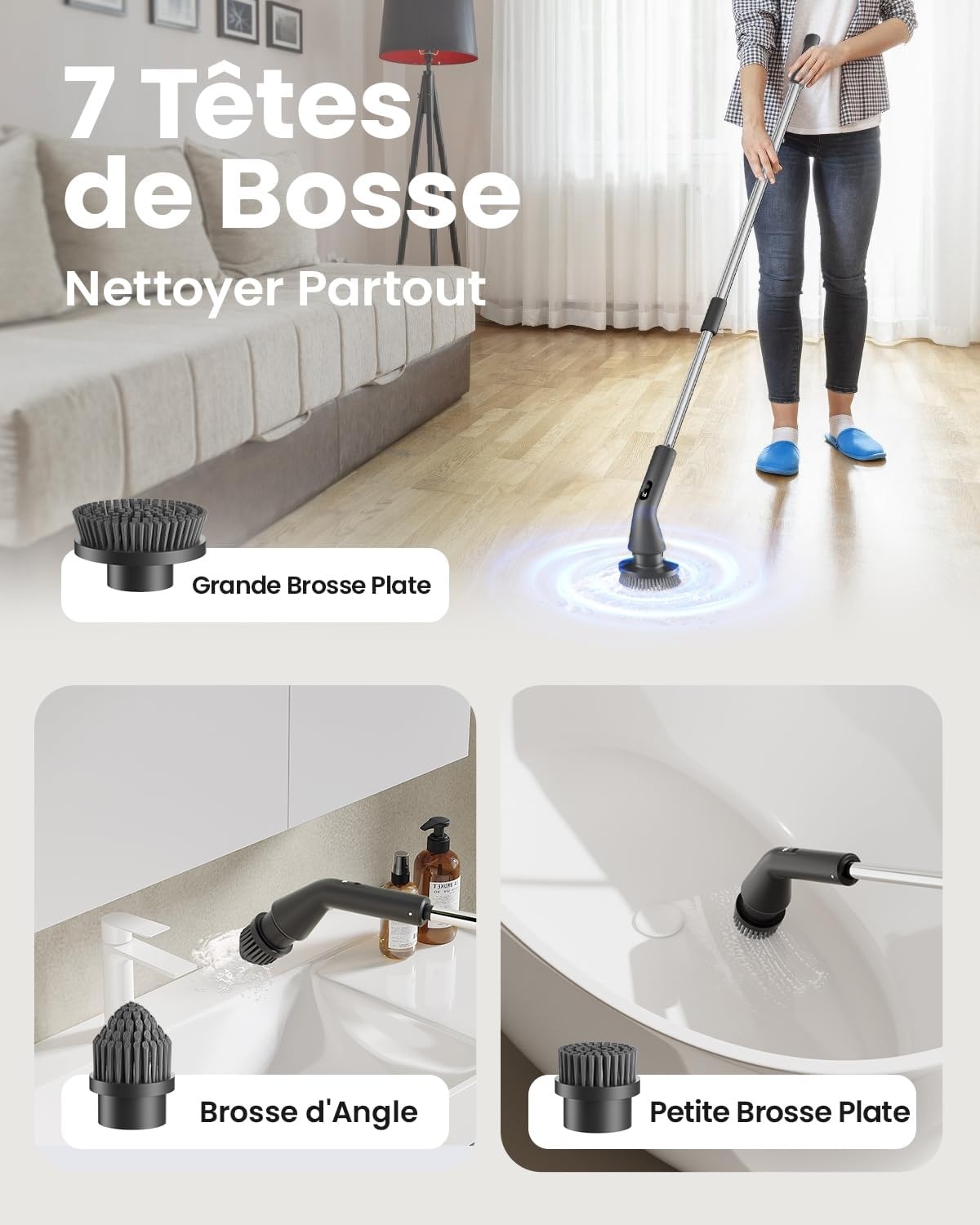 Brosse électrique rotative télescopique - 7 têtes - Jusqu'à -33%