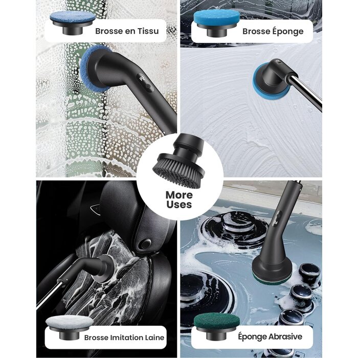 Brosse électrique rotative télescopique - 7 têtes - Jusqu'à -33%