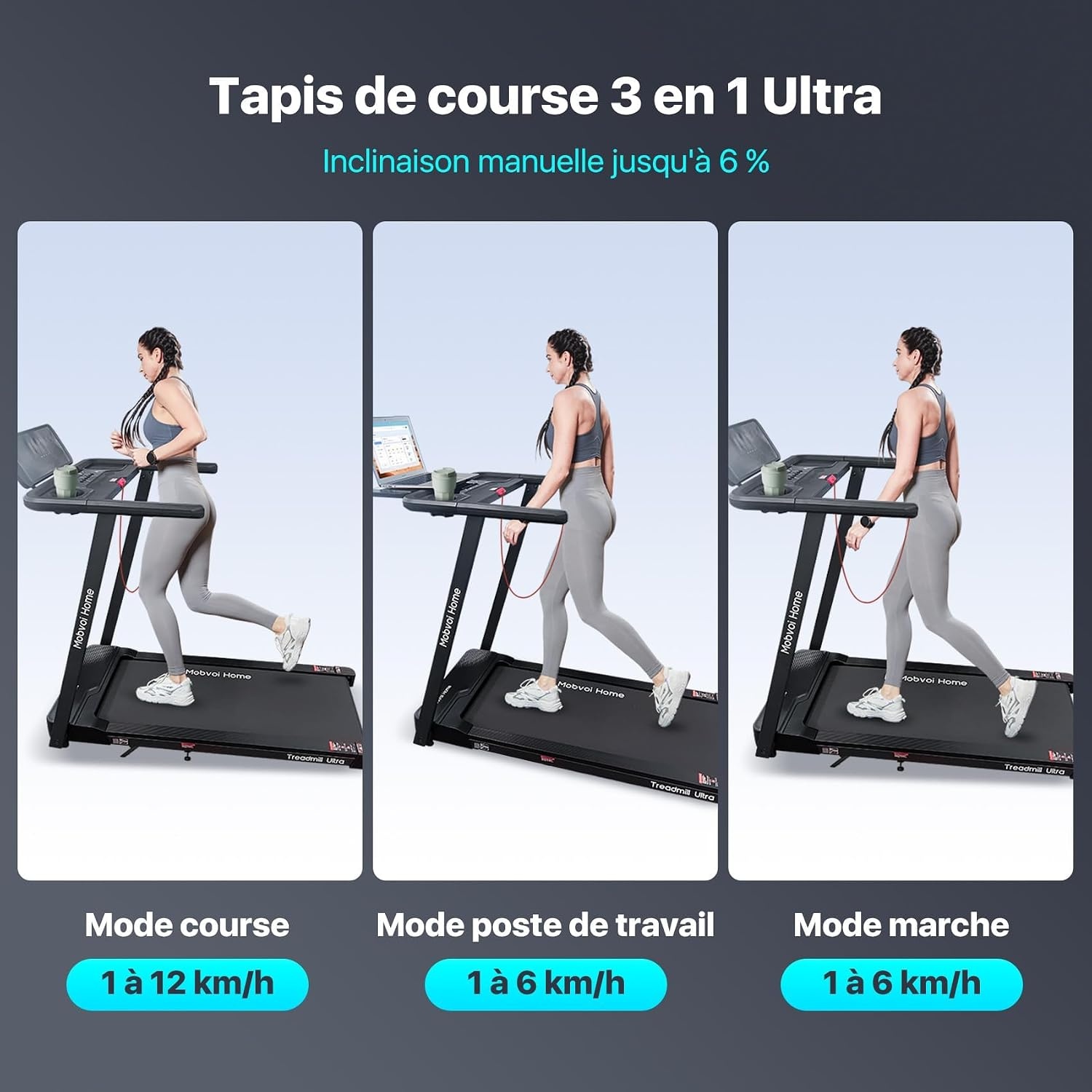 Tapis de course 3-en-1 pliable - Inclinaison 6% - Jusqu'à -66%