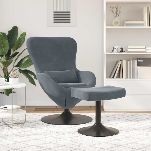 Vidaxl Fauteuil Œuf avec Repose-pieds - Velours Gris Foncé - Jusqu'à -35%