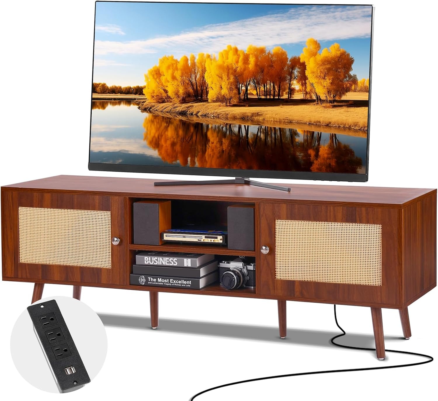 Meuble TV Rotin Noyer 140 cm - Style Bohème - Jusqu'à -35% en Outlet