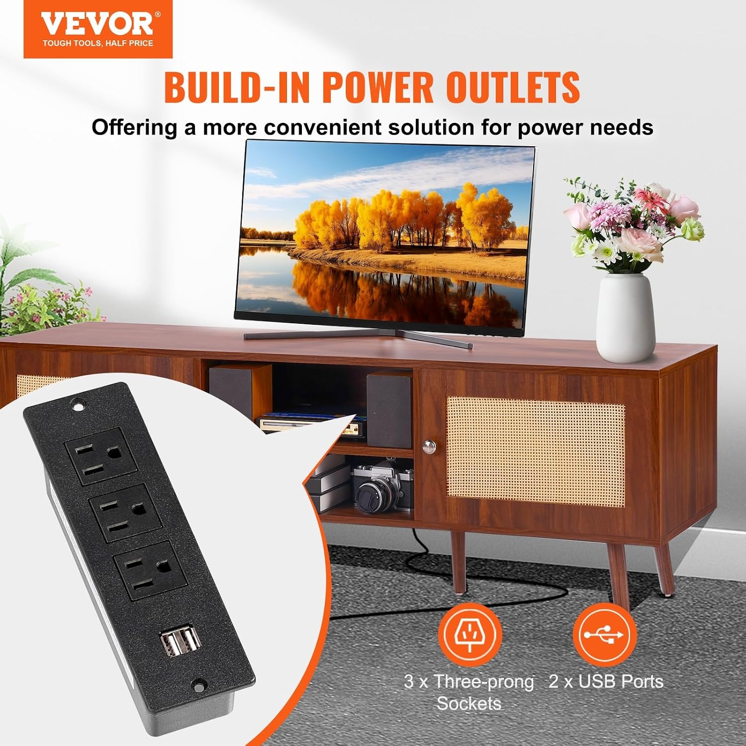 Meuble TV Rotin Noyer 140 cm - Style Bohème - Jusqu'à -35% en Outlet