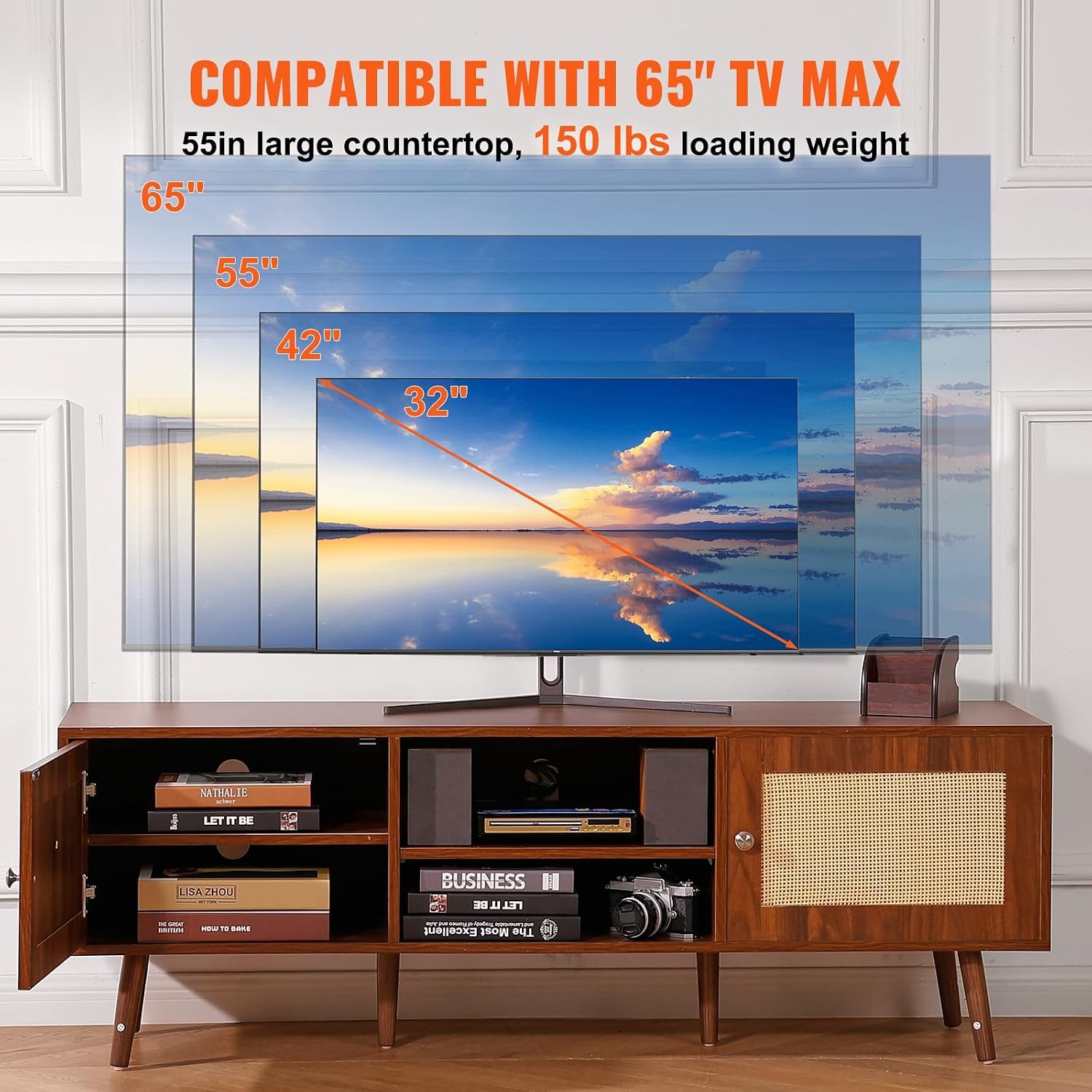 Meuble TV Rotin Noyer 140 cm - Style Bohème - Jusqu'à -35% en Outlet