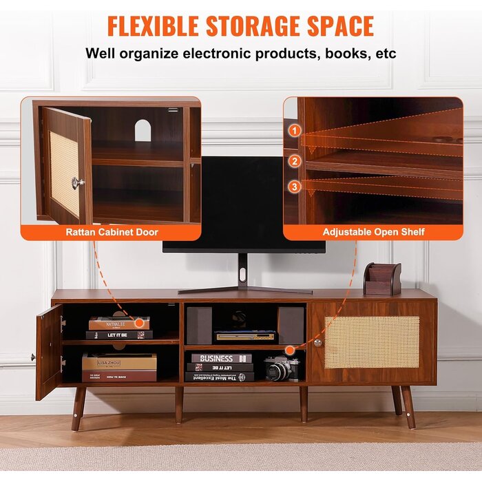 Meuble TV Rotin Noyer 140 cm - Style Bohème - Jusqu'à -35% en Outlet