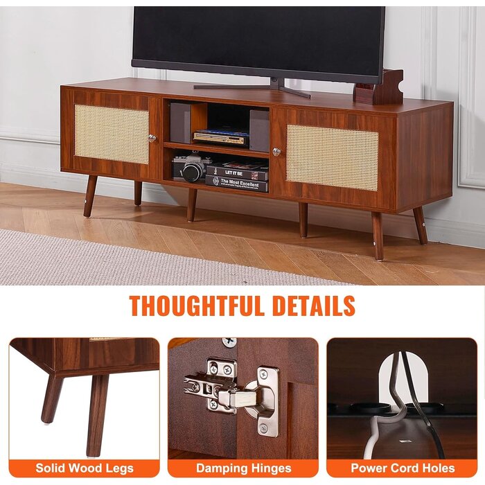 Meuble TV Rotin Noyer 140 cm - Style Bohème - Jusqu'à -35% en Outlet