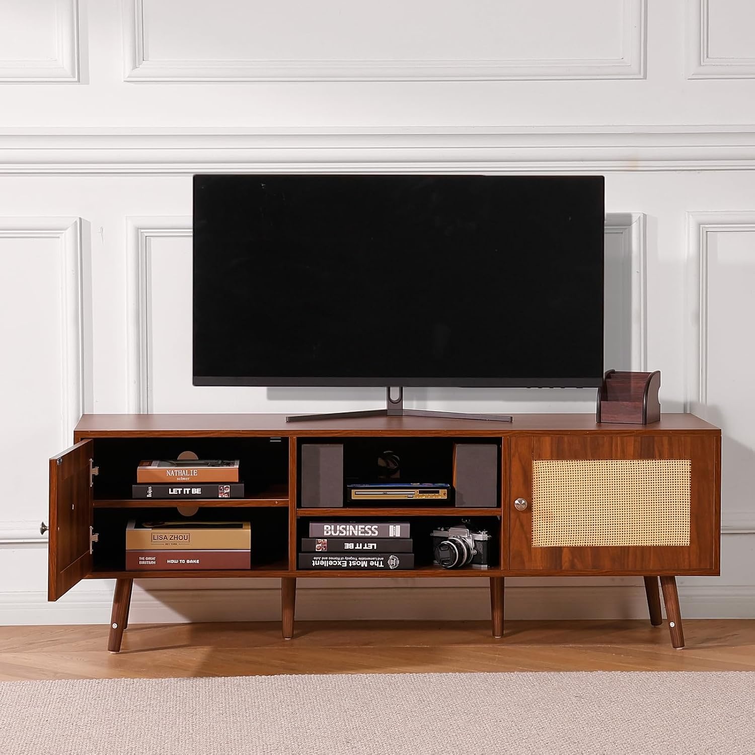 Meuble TV Rotin Noyer 140 cm - Style Bohème - Jusqu'à -35% en Outlet
