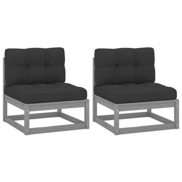 Vidaxl Lot de 2 canapés centraux de jardin en pin - Gris - Jusqu'à -35%