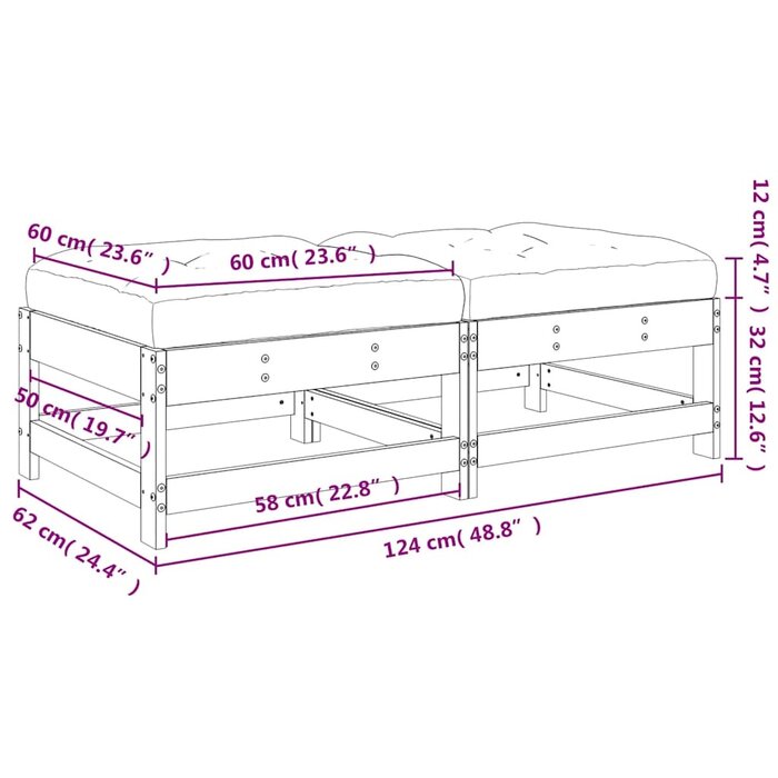 Set de 2 repose-pieds de jardin en pin gris - Jusqu'à -29% de réduction