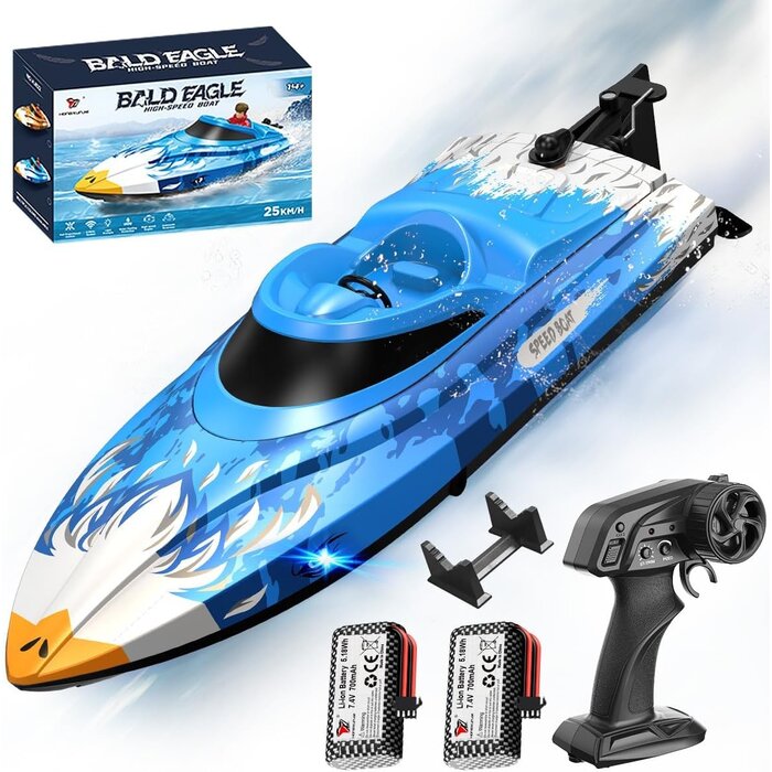 Bateau RC haute vitesse 25 km/h avec LED - Jusqu'à 34% de réduction